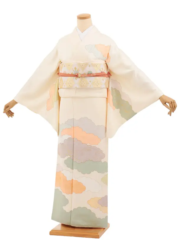 訪問着t1587 藤井寛 クリーム地 源氏雲重ね