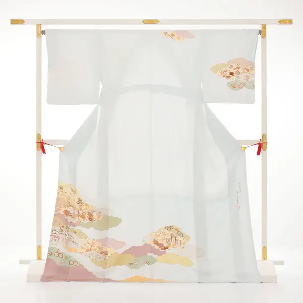 訪問着t1588 藤井寛 淡水色 春秋風景