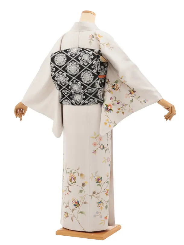 訪問着t1590 岡重 淡グレー 唐花文様
