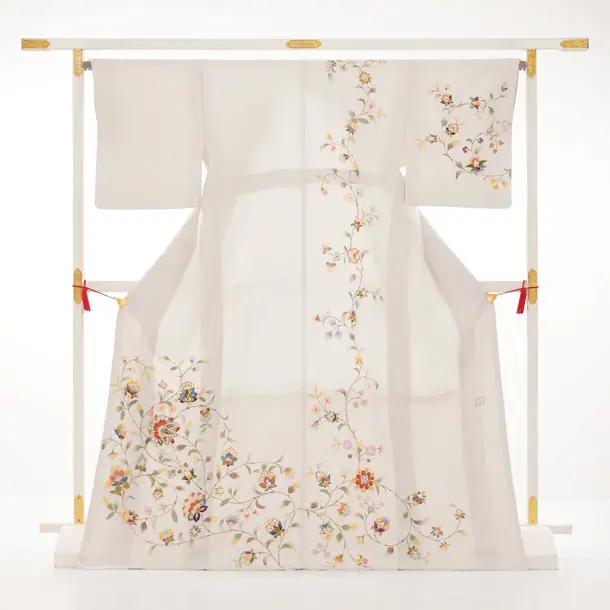 訪問着t1590 岡重 淡グレー 唐花文様