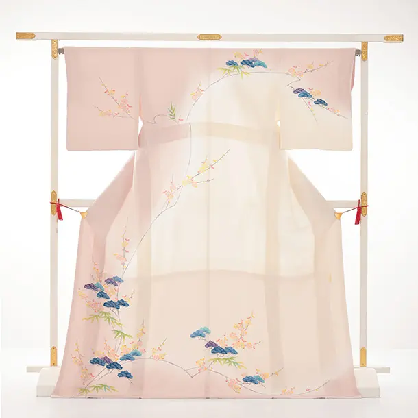 訪問着t1591 清染居 上野街子 ピンクぼかし 松竹梅文様