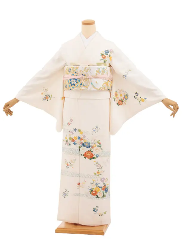 訪問着t1596 川島織物 ピンクアイボリー かすみ 四季花