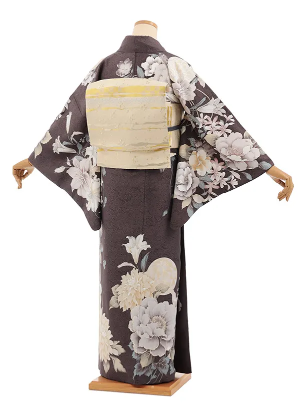 訪問着t1601 グレー地 まりにぼたん花