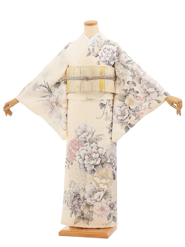 訪問着t1602 クリーム地 まりにぼたん花