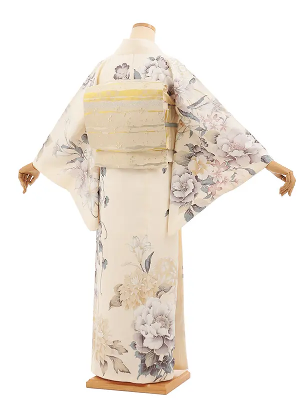 訪問着t1602 クリーム地 まりにぼたん花