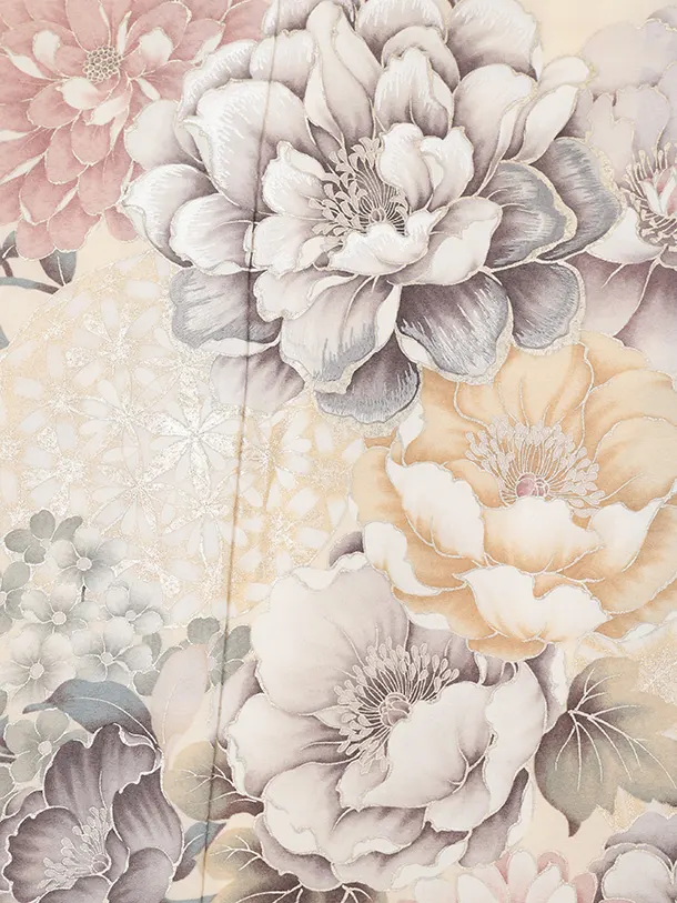 訪問着t1602 クリーム地 まりにぼたん花