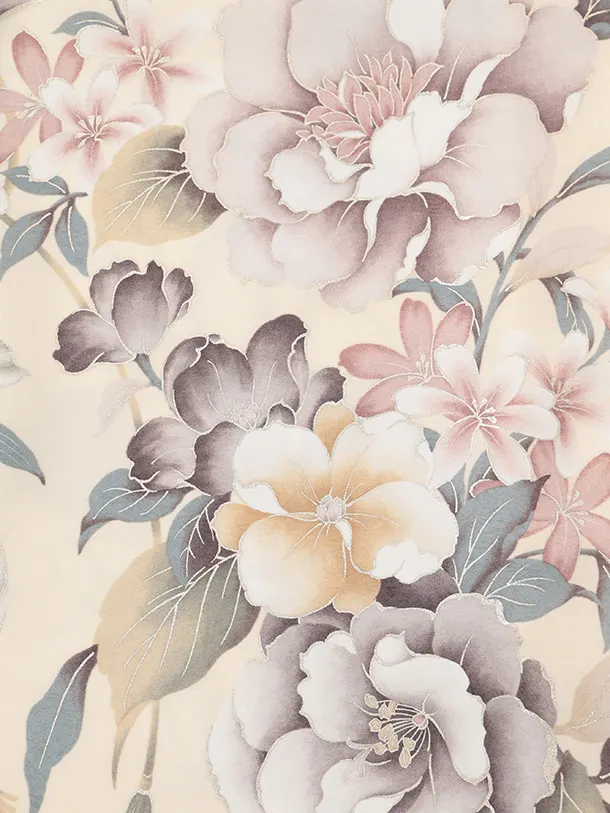 訪問着t1602 クリーム地 まりにぼたん花