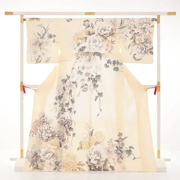 訪問着t1602 クリーム地 まりにぼたん花