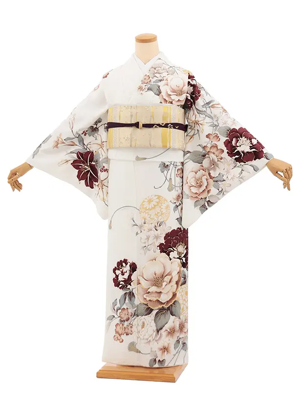 訪問着t1604 白地 まりにぼたん花