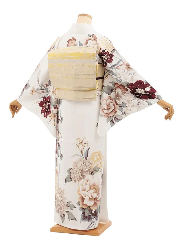 訪問着t1604 白地 まりにぼたん花