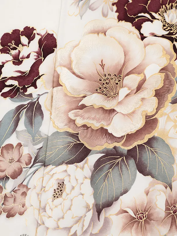 訪問着t1604 白地 まりにぼたん花