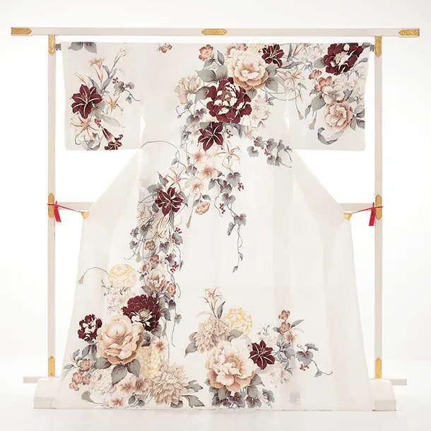 訪問着t1604 白地 まりにぼたん花