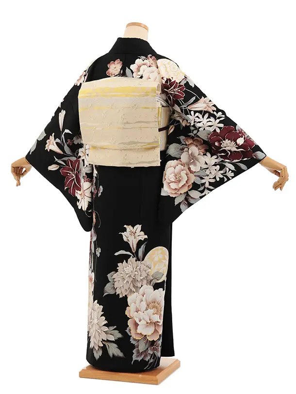 訪問着t1605 黒地 まりにぼたん花