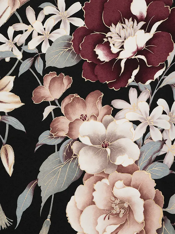 訪問着t1605 黒地 まりにぼたん花