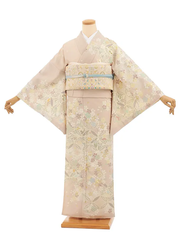 訪問着t1606 JAPAN STYLE ピンクベージュ 七宝に桜