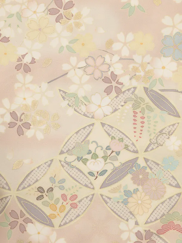 訪問着t1606 JAPAN STYLE ピンクベージュ 七宝に桜