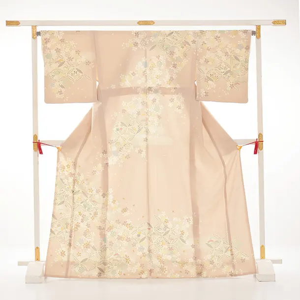 訪問着t1606 JAPAN STYLE ピンクベージュ 七宝に桜