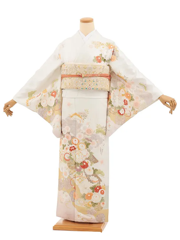 訪問着tQ1608 オフ白 水面に花籠