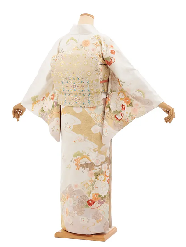 訪問着tQ1608 オフ白 水面に花籠