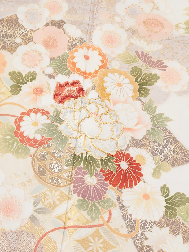 訪問着tQ1608 オフ白 水面に花籠