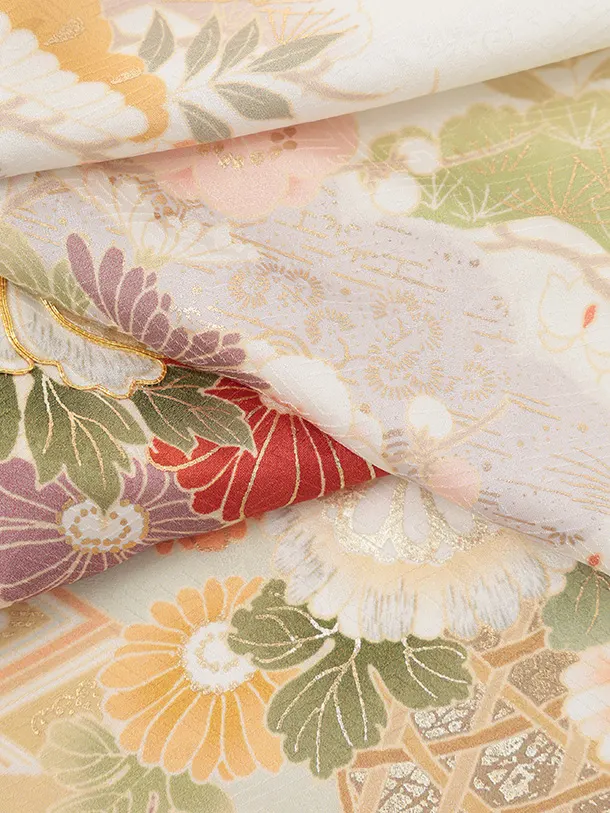 訪問着tQ1608 オフ白 水面に花籠