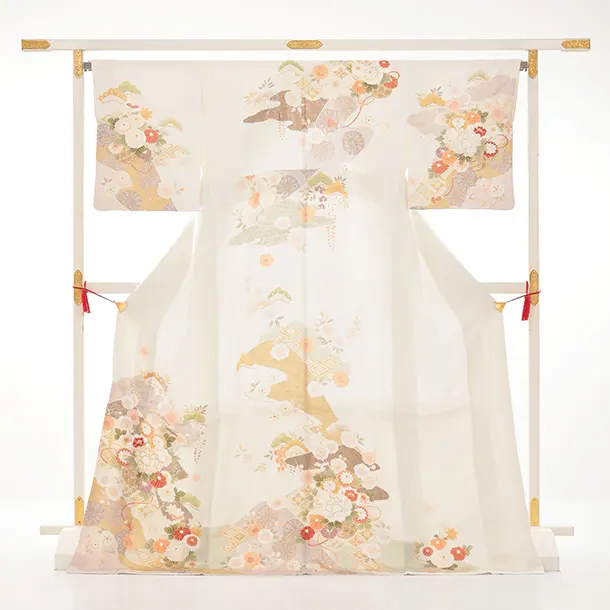 訪問着tQ1608 オフ白 水面に花籠