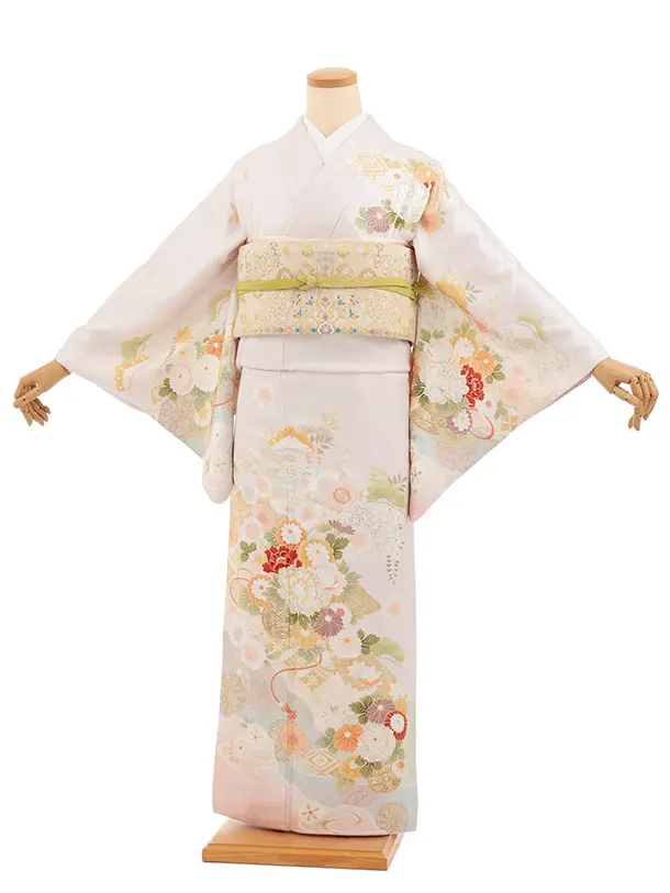 訪問着tQ1609 淡ピンク 水面に花籠