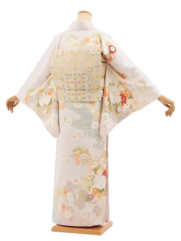 訪問着tQ1609 淡ピンク 水面に花籠