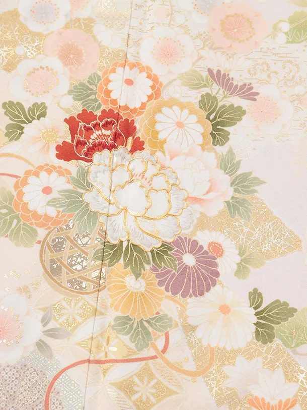 訪問着tQ1609 淡ピンク 水面に花籠