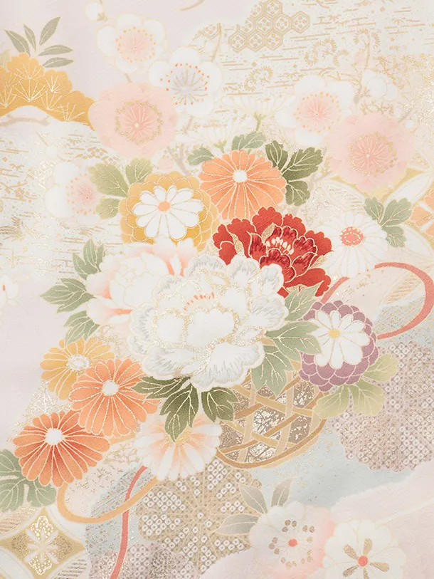 訪問着tQ1609 淡ピンク 水面に花籠