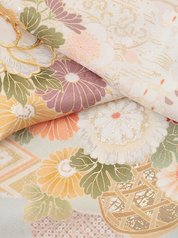 訪問着tQ1609 淡ピンク 水面に花籠