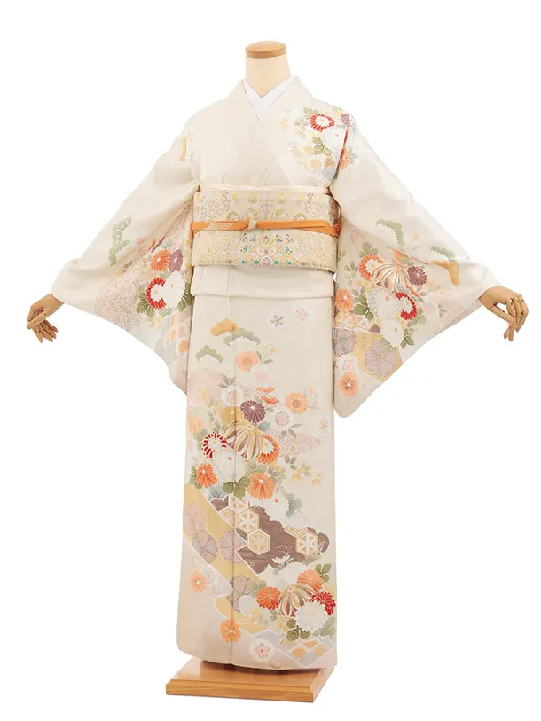 訪問着tｔ1611(トールサイズ) クリームベージュ 桜菊にまり