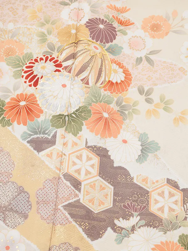 訪問着tｔ1611(トールサイズ) クリームベージュ 桜菊にまり