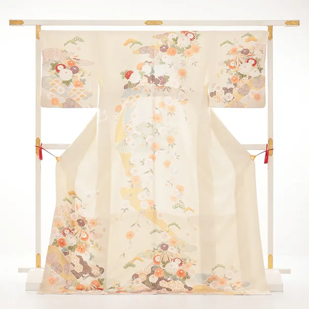 訪問着tｔ1611(トールサイズ) クリームベージュ 桜菊にまり