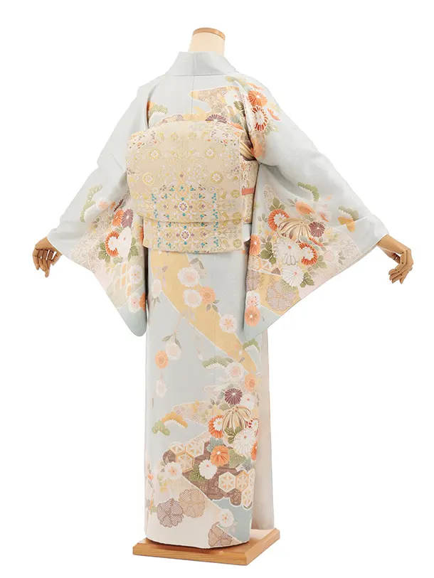 訪問着tｔ1612(トールサイズ) 淡ブルーグレー 桜菊にまり