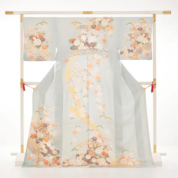 訪問着tｔ1612(トールサイズ) 淡ブルーグレー 桜菊にまり
