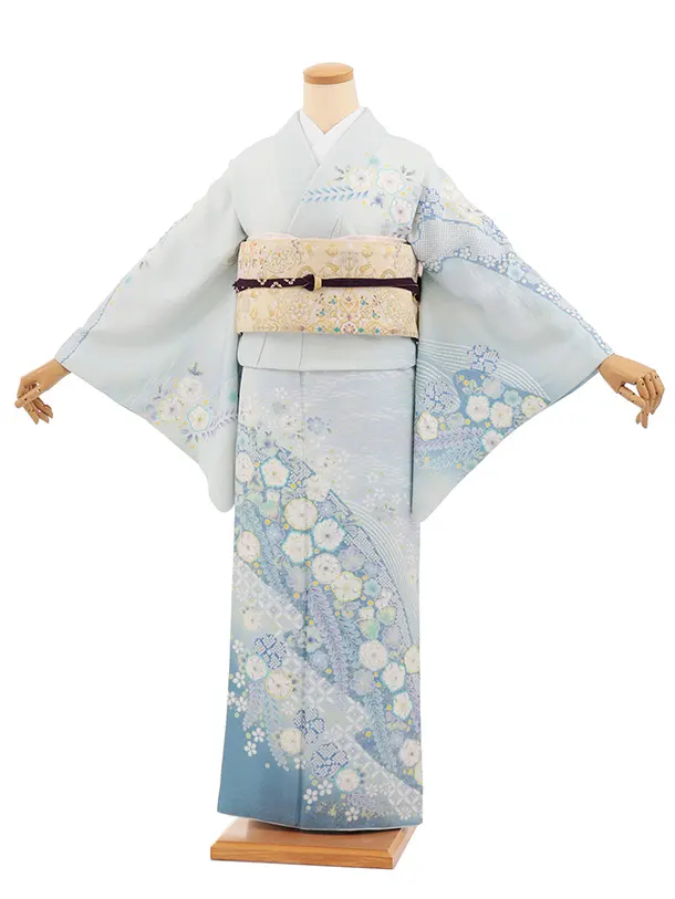 訪問着t1614 桂由美 ペールブルー 辻が花調