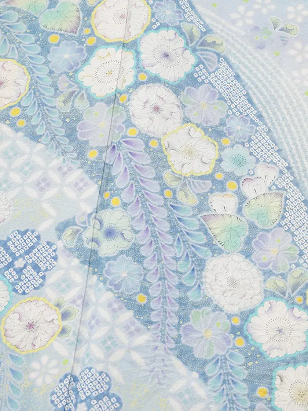 訪問着t1614 桂由美 ペールブルー 辻が花調