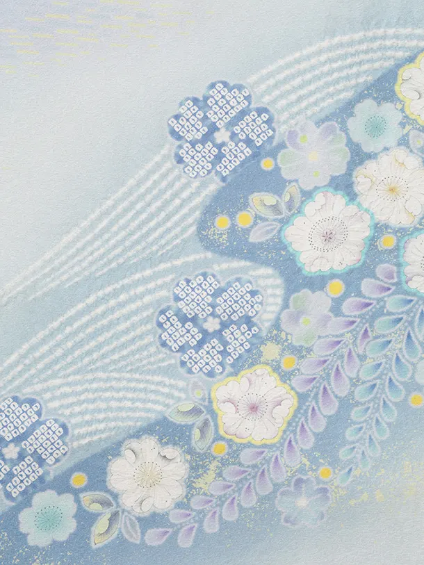 訪問着t1614 桂由美 ペールブルー 辻が花調