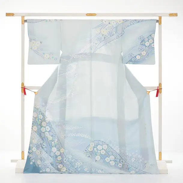 訪問着t1614 桂由美 ペールブルー 辻が花調