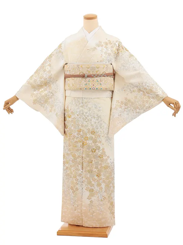 訪問着t1616 桂由美 クリームベージュ 金銀彩 桜