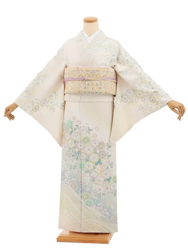 訪問着t1617 桂由美 クリームピンク 辻が花調