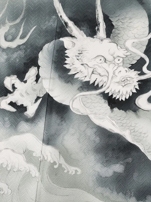 訪問着t1618 白地 水墨画 龍