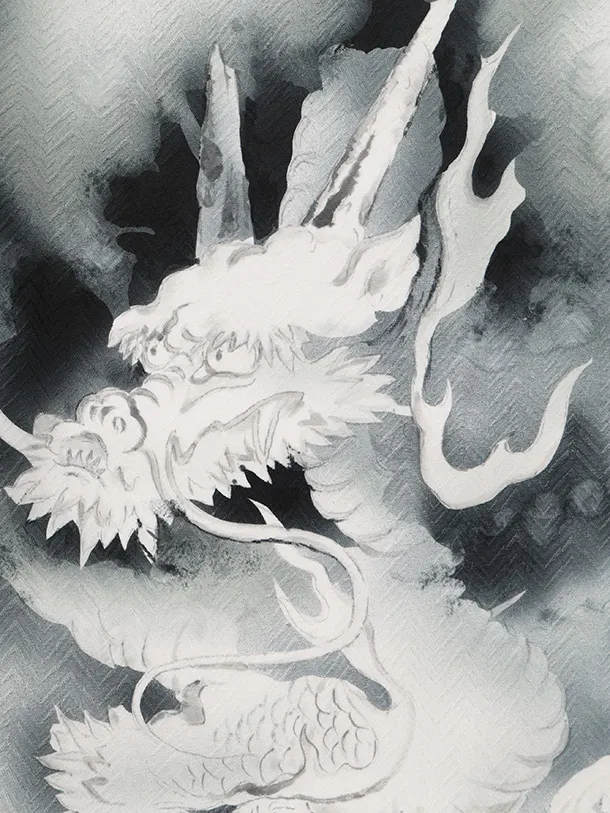 訪問着t1618 白地 水墨画 龍