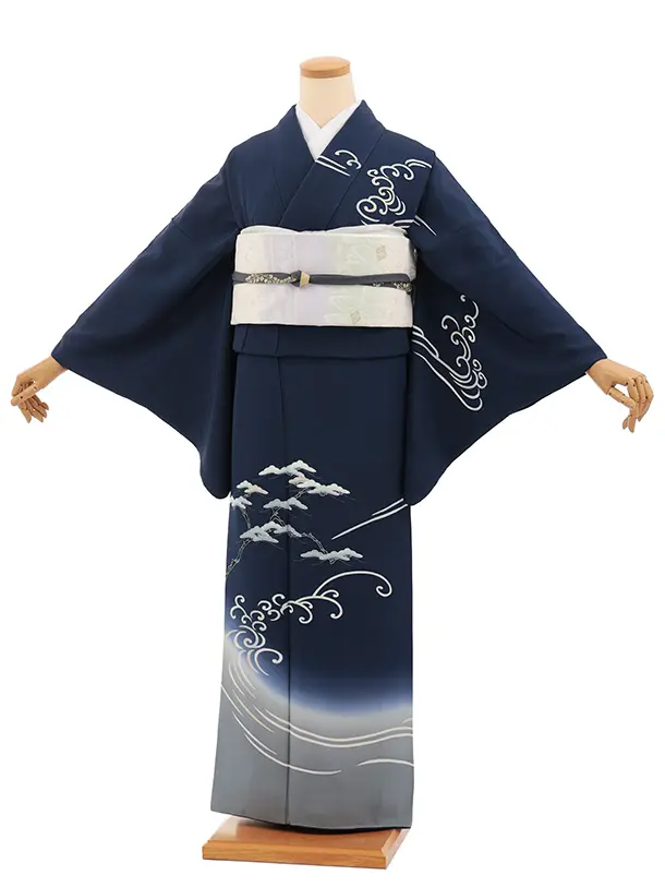訪問着t1621 清染居 上野街子 紺地 松に波頭