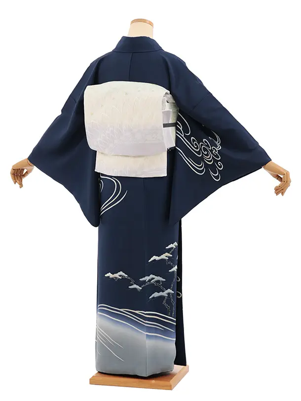 訪問着t1621 清染居 上野街子 紺地 松に波頭