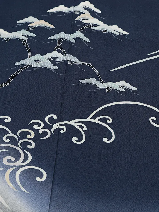 訪問着t1621 清染居 上野街子 紺地 松に波頭