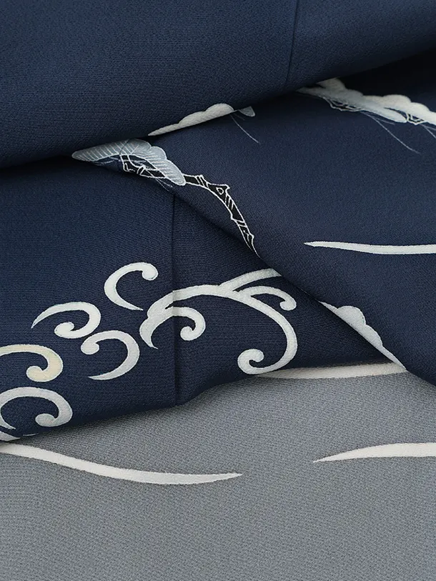 訪問着t1621 清染居 上野街子 紺地 松に波頭