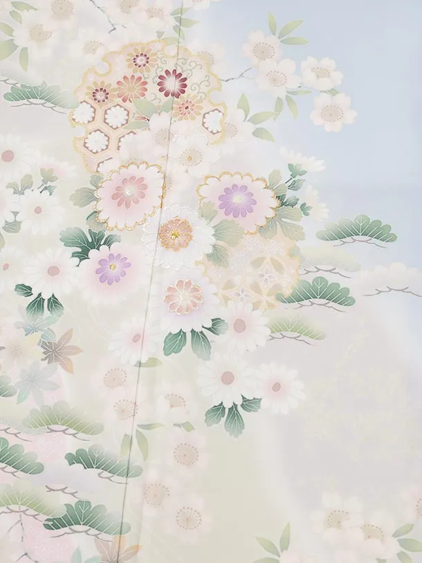 訪問着tｔ1625(トールサイズ) 式部浪漫 ペールブルー 菊花雪輪
