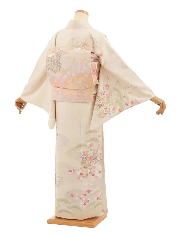 訪問着tｔ1631(トールサイズ) 式部浪漫 クリームベージュ 雲に四季花